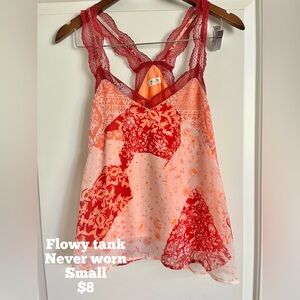 Red and Orange Patchwork Lace Tank Top
